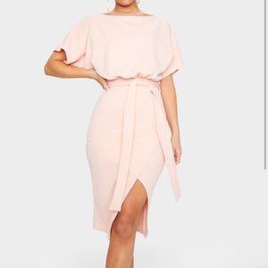 Nude Wrap Front Kimono Sleeve MIDI Dress